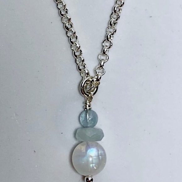 Hand Made Moonstone Aquamarine Charm Necklace - Picture 2 of 3
